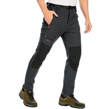 DAFENP Pantalones Trekking Hombre Impermeable Pantalones de Escalada Senderismo Alpinismo Invierno Polar Forrado Aire Libre KZ1662M-DarkGrey2-L