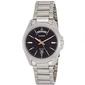 Men's Silver-Tone Steel Black Dial
