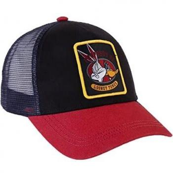 Gorra con Visera Curva de Looney Tunes - Negra y Roja - Apta para Adultos - Con Parche Bordado del Personaje