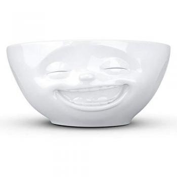Taza Cuenco de Porcelana Dura de 350 ml con Cara Riendo en Relieve, Calidad Hotelera