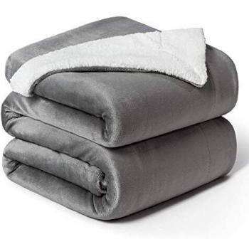 Bedsure Manta Cama 150 Invierno - Manta Cama 135 Polar Reversible de Franela y Sherpa, Manta Sofa Grande Gruesa 220x240 cm de Microfibra Suave y Borreguito, Gris