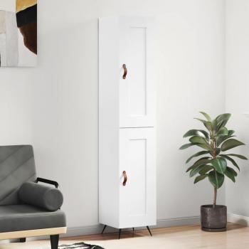 Aparador alto de madera contrachapada blanco brillo 34,5x34x180 cm