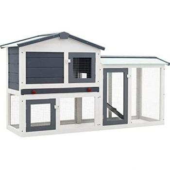 vidaXL Outdoor Large Rabbit Hutch Grey and White 145 x 45 x 84 Wood