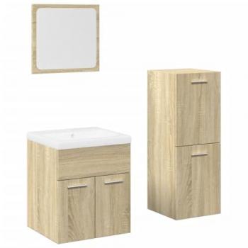 Juego de muebles de baño 4 piezas contrachapada roble Sonoma Marrón
