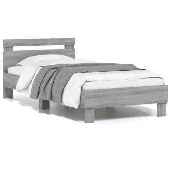 Cama solar con cabecero y LED Sonoma gris 75x190 cm