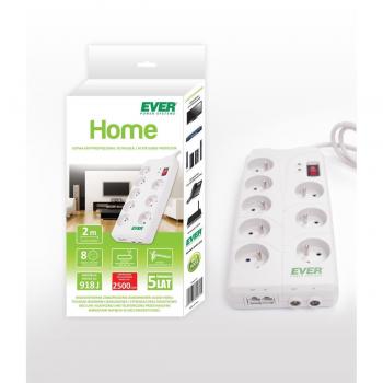 Regleta Filtrante 19 2M con 8 Tomas Schuko y USB - EVER Home