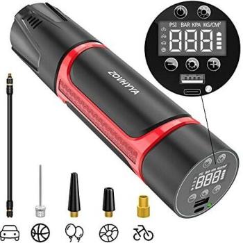 Compresor de Aire Portátil 150PSI Mini Bomba de Aire 4500Mah Mini Inflador Eléctrico Usb C Recargable con Pantalla Digital Luz LED PSI BAR KPA KG/CM2 para Coche Motocleta Neumático Anillo de Natación