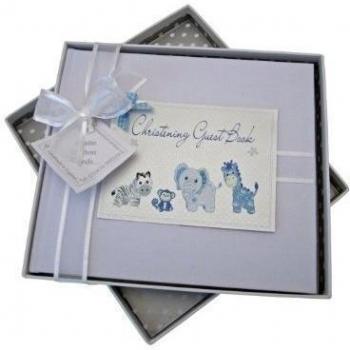 White Cotton Cards - Libro de visitas para bautizos, color azul