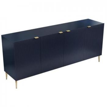 Aparador con 4 puertas de MDF y acero - Azul y dorado - YESINIA