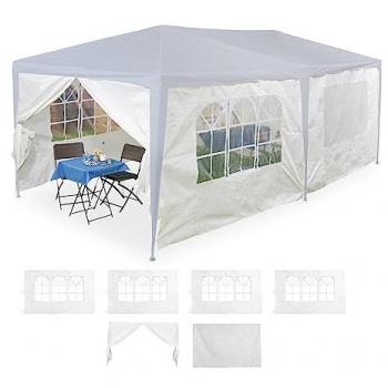 Paneles Laterales Impermeables para Gazebo, Set de 6, 2x3m, con Ventanas y Puerta, Color Blanco