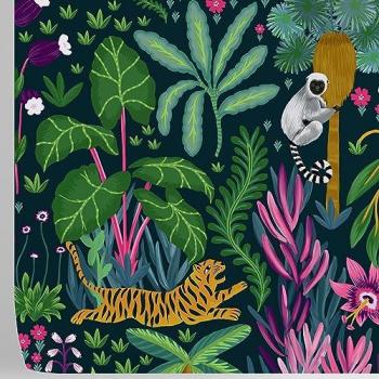 Papel Pintado Ecológico Selva Tropical con Monos y Tigres, 8 Hojas de 70x100 cm, Fácil de Aplicar y Remover, Diseño Italiano