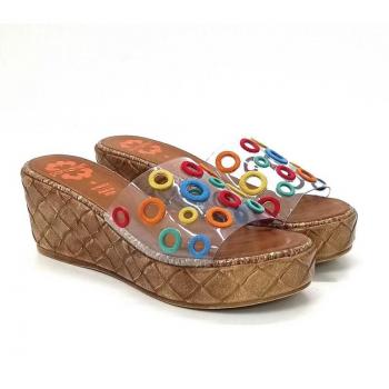 Sandalia de mujer Porronet modelo 2836 en color marrón con cuna multicor