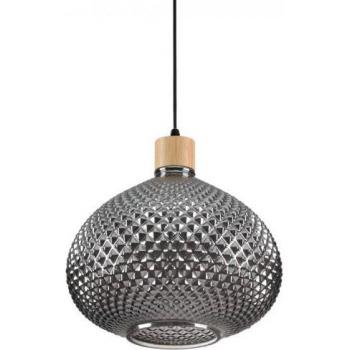 Lámpara colgante de techo tipo domo Ideal Lux Bergen-3, cristal ahumado, 1 bombilla E27, altura 39cm, color gris claro