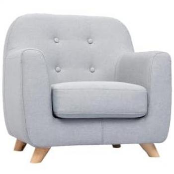 Sillón infantil nórdico gris claro NORKID de Miliboo, tejido gris claro y madera clara