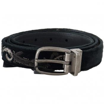 Dolce & Gabbana Black Cotton Royal Bee Embroidery Belt - 80 cm / 32 Inches