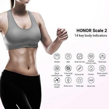 HONOR Scale 2 Báscula de Baño Báscula Grasa Corporal 14 Medidas Esenciales Báscula Inteligente Digital con Pantalla LCD para Móviles Android IOS