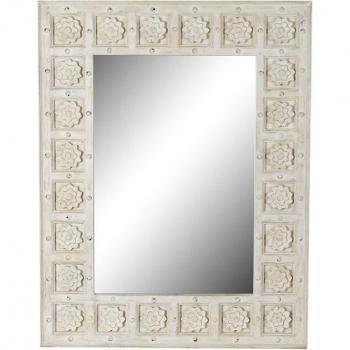 Espejo de pared blanco con marco de madera de mango decapé (93,5 x 4,7 x 120,3 cm)