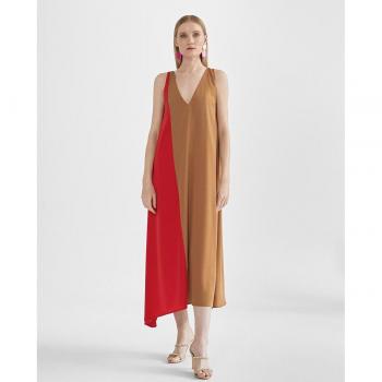 Lola Casademunt Vestido Largo Bicolor Marrón-Rojo - Vestido largo, bicolor, marrón y rojo