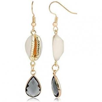 Córdoba Jewels | Pendientes en acero bañado en oro con Swarovski y concha natural con diseño Concha Swarovski Montana Gold