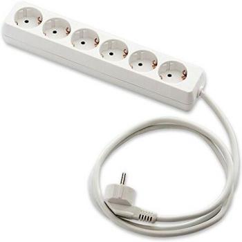 FAMATEL – Regleta ecosockets 6 tomas | 1,5 Metros | Hasta 3680W | Protección Infantil | Orientación tomas a 45o | Evita consumos fantasma | Blanco