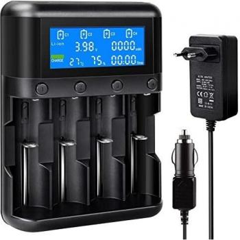 Keenstone Cargador Inteligente, 2 Modos de Charge & Test con Salida USB, Mantenimiento de Batería y Pantalla LCD para Pilas Recargables 18650 26650 26500 22650 AA AAA Li-Ion Ni-MH