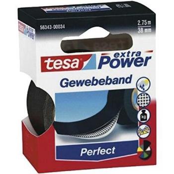 Cinta adhesiva de tela Tesa, modelo 4651, 50 m de longitud, 38 mm de ancho, color negro, tejido abierto, fabricada con caucho natural