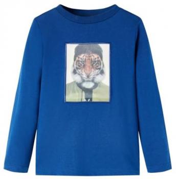 Camiseta Infantil de Manga Larga Estampado de Tigre Jersey Azul Oscuro 128