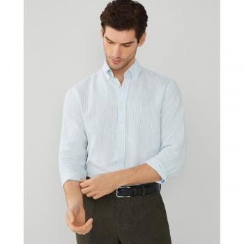 Camisa de hombre slim de rayas en color turquesa