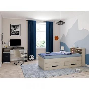 Cama BORIS con espacios de almacenaje - Roble - 90x190cm