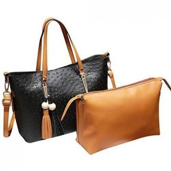 Baymate Moda 2 EN 1Grande Bolsos de Mano para Mujer PU Piel Bolsa + Monedero Negro