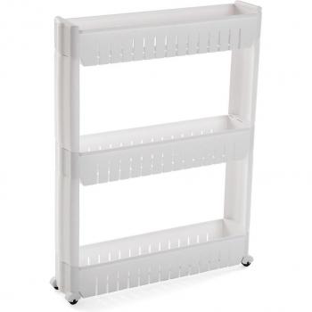 Carro de Cocina o Baño Auxiliar Versa Wavre, Organizador Estrecho con Ruedas, Medidas 72 x 55 x 12 cm, Material Plástico, Color Blanco