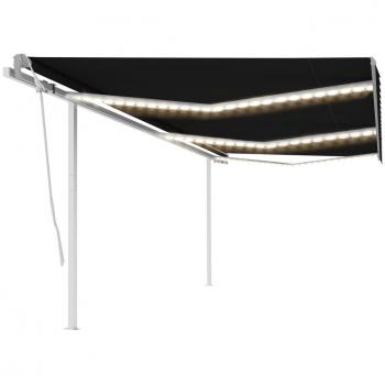 Toldo retráctil manual con LED gris antracita 6x3,5 m