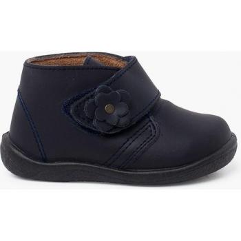Botas de bebé niña de piel lavable con flor y cierre adherente