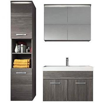Conjunto de muebles de baño Paso 80 cm - Roble Gris - Armario, Espejo y Mueble Lavabo