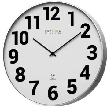 Reloj de Pared Explore Scientific RAC1003 25cm Radiocomandado Diseño Contemporáneo con Números Metálicos Blanco y Plateado