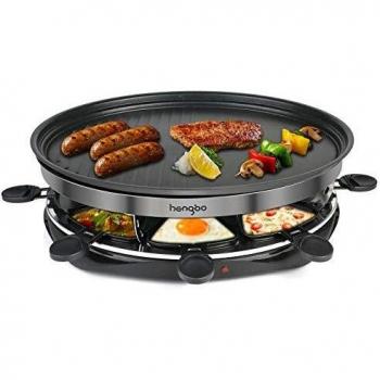 Raclette Grill, Raclette Parrilla para 8 Persona, Revestimiento Antiadherente,Termostato, para Encuentro Familiar/ Camping/ Fiesta de Amigos -1500W, Negro