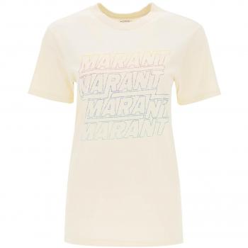 Isabel Marant Étoile Zoeline T-Shirt with Logo Print - Size: L - Color: Yellow/Beige - Women's T-Shirt