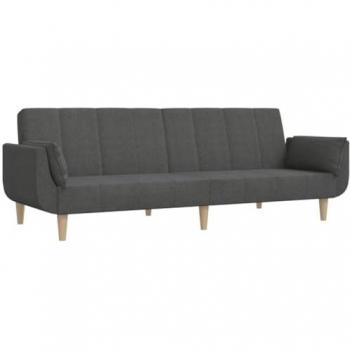 Sofá cama de 2 plazas con 2 cojines de tela gris oscuro