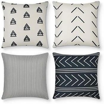 AYUNK Juego de 4 Fundas de Almohada Fundas de Almohada de diseño Moderno Rayas geométricas Fundas de cojín de Lino de algodón Fundas de Almohada Decorativas Neutras para sofá Sofá Silla 45 x 45 cm