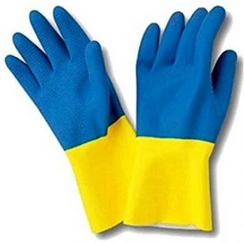 Sanyc Guante de Goma, Látex, Azul/Amarillo, Grande
