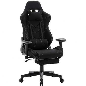 WOLTU Racing Silla, Gaming Silla de Escritorio Silla Oficina Silla de Ordenador Silla giratoria de Oficina Ajustable Sillas Ruedas Tela Negro BS21sz