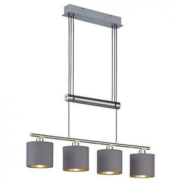 Lámpara Colgante Garda, 4 Focos, E14, Altura Ajustable, Acero Satinado y Tela Ecru con Interior Dorado