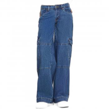 Urban Classics Women's Low Waist Blue Cargo Denim Pants