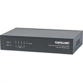 Intellinet PoE-Powered 5-Port Gigabit Switch w PoE Passthrough, 4xPSE PoE ports, 1 x PD PoE port, IEEE 802.3at/af Power-over-Ethernet