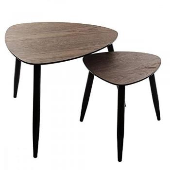 Mesa Auxiliar Nórdica de Madera y Metal - Pack 2 Mesitas con Estructura Metálica y Tapa Extraíble, Ideal para Salones y Dormitorios (D 41 x H 40 cm, Color Oro)