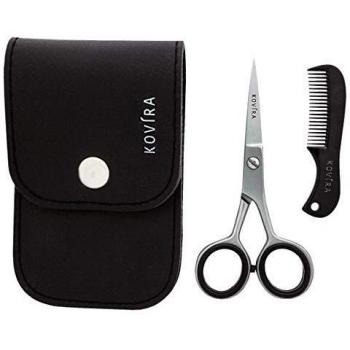 Kovira Kit Tijeras Barba y Bigote con Peine Bigote Aseo facial Preciso - Tijeras 11,43cm de Largo – Acero Inoxidable Japonés – Tijera Barba Cuidado Hombre
