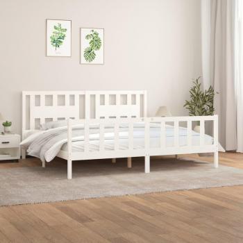 Cabecero de madera blanco 180x200 cm Super King con estructura de cama de pino