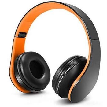 Auriculares Bluetooth para niños, Auriculares Plegable para niños con Volumen Limitado, niñas y niños, Auriculares Ajustable y Plegable con micrófono-Naranja