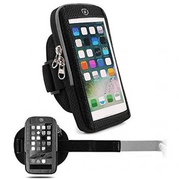 Funda Brazalete Impermeable Reflectante con Ventana Táctil y 2 Compartimentos para Energizer Ultimate U570S (2019) - Negra