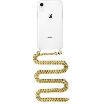 DAM.Carcasa Transparente iPhone XR con Colgante Cadena metálica. Accesorio de Moda, Ajuste máxima protección. Unica.15,3x0,9x7,8 cm. Color: Transparente Oro.